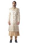 Buy_Kommal Sood_Beige Dupion , Cotton Embroidered Sherwani And Kurta Set_at_Aza_Fashions