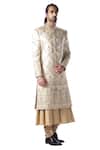 Kommal Sood_Beige Dupion , Cotton Embroidered Sherwani And Kurta Set_Online_at_Aza_Fashions