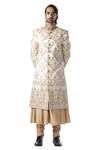 Shop_Kommal Sood_Beige Dupion , Cotton Embroidered Sherwani And Kurta Set_Online_at_Aza_Fashions