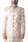 Kommal Sood_Beige Dupion , Cotton Embroidered Sherwani And Kurta Set_at_Aza_Fashions
