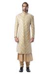 Buy_Kommal Sood_Beige Velvet, Cotton Silk Embroidered Sherwani And Kurta Set_at_Aza_Fashions
