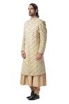 Buy_Kommal Sood_Beige Velvet, Cotton Silk Embroidered Sherwani And Kurta Set_Online_at_Aza_Fashions