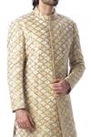 Shop_Kommal Sood_Beige Velvet, Cotton Silk Embroidered Sherwani And Kurta Set_Online_at_Aza_Fashions
