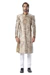 Kommal Sood_White Cotton Silk Embroidered Sherwani And Churidar  _Online_at_Aza_Fashions