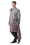 Buy_Kommal Sood_Black Cupro Sherwani And Draped Stole Set_Online_at_Aza_Fashions
