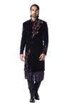 Buy_Kommal Sood_Blue Velvet, Cotton Silk Sherwani And Kurta Set_at_Aza_Fashions