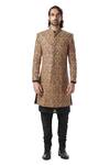 Buy_Kommal Sood_Gold Cotton Silk Embroidered Sherwani And Kurta Set  _at_Aza_Fashions