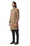 Buy_Kommal Sood_Gold Cotton Silk Embroidered Sherwani And Kurta Set  _Online_at_Aza_Fashions