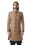 Shop_Kommal Sood_Gold Cotton Silk Embroidered Sherwani And Kurta Set  _Online_at_Aza_Fashions