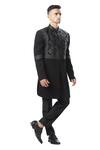 Kommal Sood_Black Cupro Embroidered Sherwani With Trousers_Online_at_Aza_Fashions