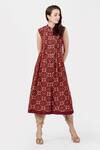 Shop_Ritu Kumar_Maroon Mandarin Collar Printed Long Kurta _Online_at_Aza_Fashions