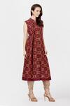 Ritu Kumar_Maroon Mandarin Collar Printed Long Kurta _Online_at_Aza_Fashions