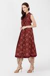 Buy_Ritu Kumar_Maroon Mandarin Collar Printed Long Kurta _Online_at_Aza_Fashions