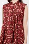 Ritu Kumar_Maroon Mandarin Collar Printed Long Kurta _at_Aza_Fashions