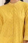 Shop Ritu Kumar Yellow Cotton Voile Printed Geometric Mandarin Collar Kurta Online at Aza Fashions Shop_Ritu Kumar_Yellow Cotton Voile Printed Geometric Mandarin Collar Kurta_Online_at_Aza_Fashions
