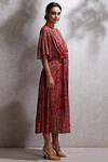 Ritu Kumar_Red Viscose Round Printed Flared Kurta _Online_at_Aza_Fashions