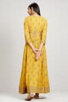 Shop_Ritu Kumar_Yellow Viscose Round Floral Print Flared Long Kurta _at_Aza_Fashions