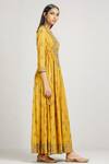 Ritu Kumar_Yellow Viscose Round Floral Print Flared Long Kurta _Online_at_Aza_Fashions