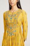 Shop_Ritu Kumar_Yellow Viscose Round Floral Print Flared Long Kurta _Online_at_Aza_Fashions