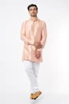 Buy_Spring Break_Peach Silk Blend Mandarin Collar Kurta Set _at_Aza_Fashions