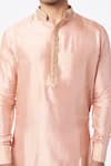 Spring Break_Peach Silk Blend Mandarin Collar Kurta Set _Online_at_Aza_Fashions