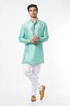 Buy_Spring Break_Green Silk Embroidery Full Sleeve Kurta Set For Kids_at_Aza_Fashions