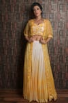 Buy_Archana Kochhar_Yellow Palazzo Silk Blouse Raw Silk Jacket Organza With Tie And Dye Set _at_Aza_Fashions