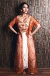 Buy_Archana Kochhar_Orange Dhoti Pant Georgette Blouse Raw Silk Jacket Embroidered And Set _at_Aza_Fashions