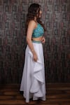 Shop_Archana Kochhar_White Blouse Net And Satin Pant Scuba Resham Thread V Crop Top & Ruffle Set _at_Aza_Fashions