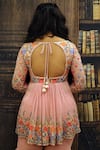 Shop_Archana Kochhar_Pink Georgette Resham Thread V Neck Embroidered Peplum And Sharara Pant Set _at_Aza_Fashions