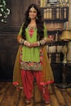 Buy_Archana Kochhar_Green Raw Silk Patiala Cotton Silk Dupatta Net Thread Embroidered Kurta Set _at_Aza_Fashions
