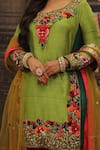 Archana Kochhar_Green Raw Silk Patiala Cotton Silk Dupatta Net Thread Embroidered Kurta Set _Online_at_Aza_Fashions
