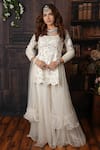 Buy_Archana Kochhar_White Kurta Raw Silk Palazzo Organza Dupatta Net Badla Embroidered Set _at_Aza_Fashions