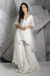 Buy_Archana Kochhar_Ivory Chanderi Embellished Gota V Neck Kurta Sharara Set _at_Aza_Fashions