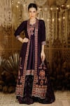 Buy_Archana Kochhar_Purple Raw Silk Printed Floral Jacket Open Embroidered And Palazzo Set _at_Aza_Fashions