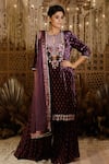 Buy_Archana Kochhar_Purple Kurta Chanel Velvet Print And Embroidery Mirror Work Floral Sharara Set _at_Aza_Fashions