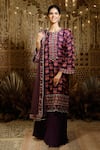 Buy_Archana Kochhar_Purple Kurta Raw Silk Palazzo Georgette Dupatta Net Print And Floral Set _at_Aza_Fashions