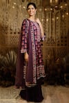 Archana Kochhar_Purple Kurta Raw Silk Palazzo Georgette Dupatta Net Print And Floral Set _Online_at_Aza_Fashions