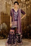 Buy_Archana Kochhar_Purple Kurta And Sharara Raw Silk Georgette Dupatta Net Print & Embroidery Set _at_Aza_Fashions