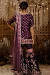 Shop_Archana Kochhar_Purple Kurta And Sharara Raw Silk Georgette Dupatta Net Print & Embroidery Set _at_Aza_Fashions