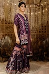 Archana Kochhar_Purple Kurta And Sharara Raw Silk Georgette Dupatta Net Print & Embroidery Set _Online_at_Aza_Fashions