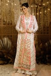 Buy_Archana Kochhar_Ivory Chanderi Embroidery Gota Applique Work Kurta Notched Jacket Open And Set _at_Aza_Fashions