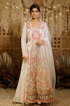 Buy_Archana Kochhar_Ivory Chanderi Embroidery Gota Applique Work V Neck Anarkali _at_Aza_Fashions