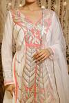 Buy_Archana Kochhar_Ivory Chanderi Embroidery Gota Applique Work V Neck Anarkali _Online_at_Aza_Fashions