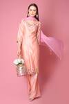 Buy_Surabhi Arya_Peach Kurta And Pant Silk Chanderi Dupatta Chiffon Set _at_Aza_Fashions