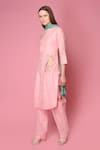 Surabhi Arya_Pink Kurta And Pant Matka Cotton Dupatta Chiffon Floral Embroidered Set _Online_at_Aza_Fashions