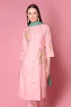 Buy_Surabhi Arya_Pink Kurta And Pant Matka Cotton Dupatta Chiffon Floral Embroidered Set _Online_at_Aza_Fashions