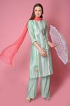 Buy_Surabhi Arya_Green Kurta And Pant Silk Chanderi Dupatta Chiffon Pintuck Set_at_Aza_Fashions