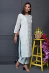Shop_Surabhi Arya_Blue Silk Chanderi Kurta And Pant Set _at_Aza_Fashions