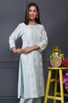 Surabhi Arya_Blue Silk Chanderi Kurta And Pant Set _Online_at_Aza_Fashions